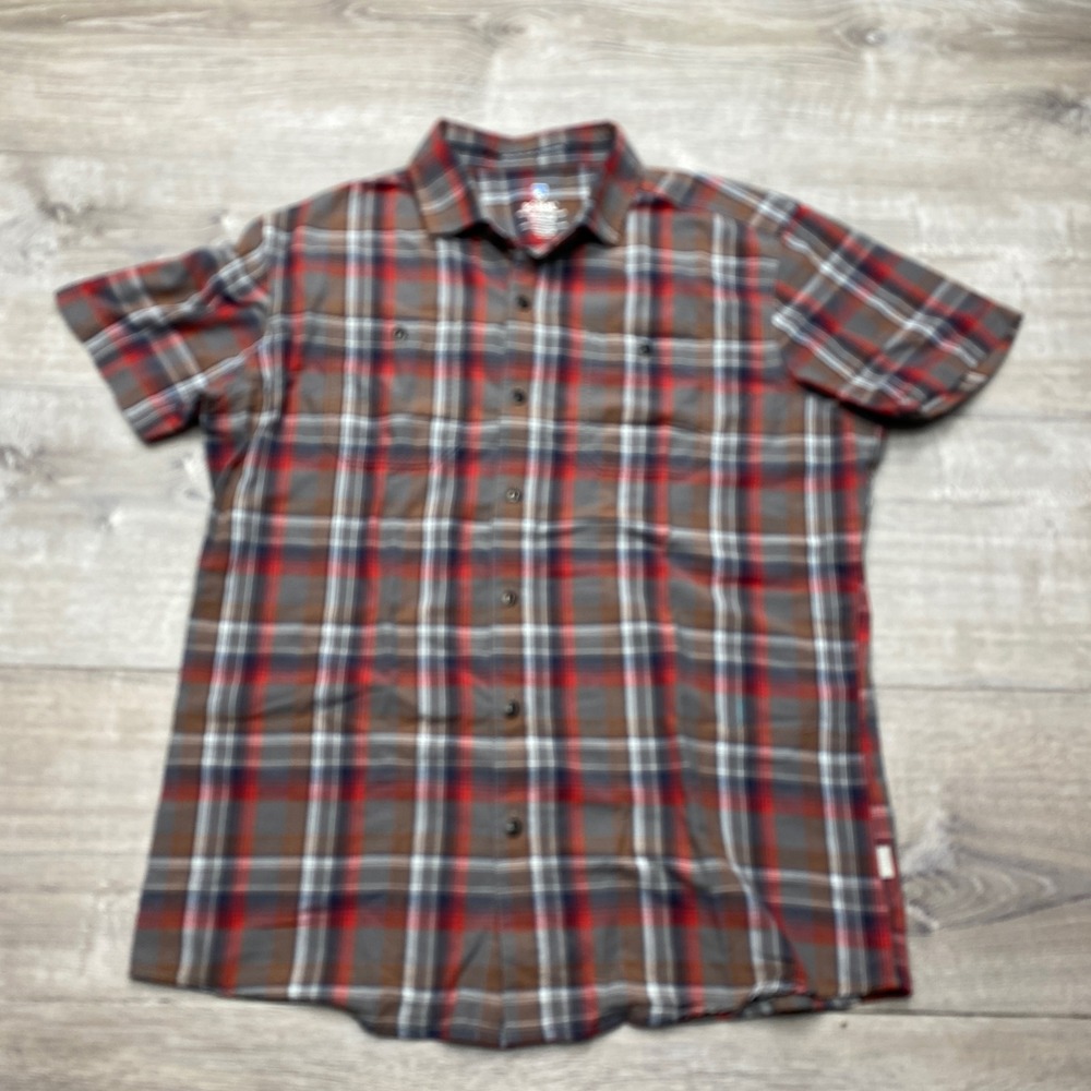 Kuhl Shirt Response‎ Mens Medium Brown Red Plaid Nylon Blend Hiking Outdoor 7222
